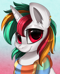 Size: 1446x1764 | Tagged: safe, artist:pridark, imported from derpibooru, oc, oc only, oc:minty crumble, pony, unicorn, bust, clothes, commission, cute, looking at you, portrait, scarf, smiling, solo