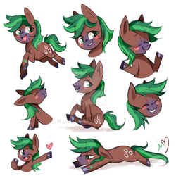 Size: 800x800 | Tagged: safe, artist:ipun, imported from derpibooru, oc, oc only, oc:jaeger, oc:jaeger sylva, earth pony, pony, blushing, deviantart watermark, eyes closed, heart, male, obtrusive watermark, one eye closed, solo, stallion, watermark, wink