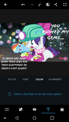 Size: 720x1280 | Tagged: safe, edit, edited screencap, imported from derpibooru, screencap, rainbow dash, rarity, pegasus, pony, unicorn, the end in friend, boots, duo, female, gem, gem cave, glitter boots, helmet, mare, mining helmet, neckerchief, photo, photo edit, shattered, shoes, text