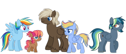 Size: 7000x3000 | Tagged: safe, artist:detoxx-retoxx, imported from derpibooru, dumbbell, rainbow dash, oc, oc:arizona, oc:stratus storm, oc:wild blue, pegasus, pony, alternate hairstyle, base used, colt, dumbdash, family, female, filly, male, offspring, parent:dumbbell, parent:rainbow dash, parents:dumbdash, shipping, simple background, stallion, straight, transparent background