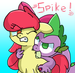 Size: 1523x1501 | Tagged: safe, artist:dragool, imported from derpibooru, apple bloom, spike, dragon, angry, biting, female, grope, looking at each other, male, neck biting, one eye closed, shipping, spikebloom, straight, winged spike, wings