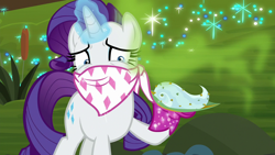 Size: 1280x720 | Tagged: safe, imported from derpibooru, screencap, rarity, pony, unicorn, the end in friend, bandana, boots, effervescence, female, glitter boots, glowing horn, mare, shoes, solo