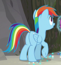 Size: 302x320 | Tagged: safe, imported from derpibooru, screencap, rainbow dash, pegasus, pony, the end in friend, butt, cropped, female, mare, plot, raised hoof, solo