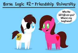 Size: 1280x871 | Tagged: safe, artist:aarondrawsarts, imported from derpibooru, oc, oc:brain teaser, oc:rose bloom, friendship university, brainbloom, censored, horse logic, swearing, tumblr, vulgar