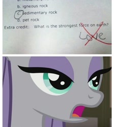 Size: 1269x1418 | Tagged: safe, edit, edited screencap, imported from derpibooru, screencap, maud pie, love, meme, oops, rock, test