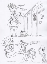 Size: 2120x2911 | Tagged: safe, artist:dilarus, deleted from derpibooru, imported from derpibooru, spike, twilight sparkle, alicorn, dog, dragon, pony, comic:the many faces of twilight sparkle, equestria girls, claws, dialogue, horseshoes, implied rainbow dash, implied sunset shimmer, monochrome, not salmon, traditional art, twilight sparkle (alicorn), vulgar, wat