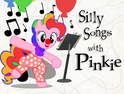 Size: 1006x768 | Tagged: artist needed, safe, edit, imported from derpibooru, pinkie pie, balloon, bipedal, clown, larry's high silk hat, silly songs, silly songs with pinkie, veggietales