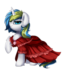 Size: 2208x2583 | Tagged: safe, artist:pridark, imported from derpibooru, oc, oc only, oc:dostluk vasitasiyla harmony, pony, unicorn, 2020 community collab, derpibooru community collaboration, clothes, collar, commission, dress, female, gala dress, mare, simple background, smiling, solo, transparent background