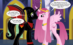 Size: 3744x2342 | Tagged: safe, imported from derpibooru, alicorn, demon, demon pony, pony, unicorn, pony creator, adventure time, bat wings, comic, crossover, crossover shipping, dialogue, female, grammar error, husband and wife, hynden walch, interspecies, male, misspelling, misspelling of you're, nergal, ponified, princess bubblegum, shipping, steve burns, straight, sweat, tell me i'm pretty, the grim adventures of billy and mandy, voice actor, wings