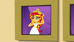 Size: 1920x1080 | Tagged: safe, imported from derpibooru, screencap, sunset shimmer, equestria girls, equestria girls (movie), crown, female, jewelry, picture frame, princess, regalia, solo