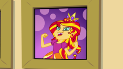 Size: 1920x1080 | Tagged: safe, imported from derpibooru, screencap, sunset shimmer, equestria girls, equestria girls (movie), crown, evil laugh, female, jewelry, laughing, picture frame, princess, regalia, solo