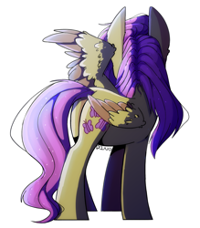 Size: 1908x2180 | Tagged: safe, artist:dino_horse, imported from derpibooru, fluttershy, pegasus, pony, commission, female, looking away, one wing out, rear view, redraw, solo