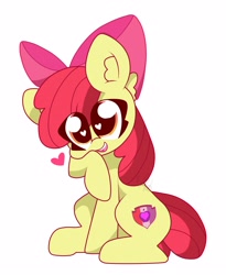 Size: 3304x4032 | Tagged: safe, artist:kittyrosie, imported from derpibooru, apple bloom, earth pony, pony, adorabloom, bow, cute, female, filly, floating heart, heart, heart eyes, solo, wingding eyes