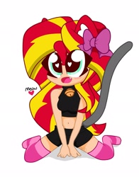 Size: 1609x2048 | Tagged: safe, artist:kittyrosie, imported from derpibooru, sunset shimmer, cat, equestria girls, belly button, catgirl, clothes, collar, cute, female, heart eyes, midriff, shimmerbetes, simple background, socks, solo, striped socks, white background, wingding eyes