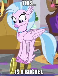 Size: 491x642 | Tagged: safe, edit, edited screencap, imported from derpibooru, screencap, silverstream, classical hippogriff, hippogriff, the hearth's warming club, adventure in the comments, bucket, captain obvious, citation needed, cute, dear god, diastreamies, expiration date, female, image macro, meme, no shit sherlock, silverstream's bucket, solo focus, team fortress 2, this is a bucket