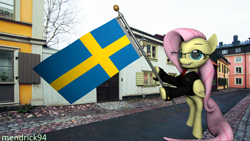 Size: 3840x2160 | Tagged: safe, artist:mendrick94, imported from derpibooru, fluttershy, 3d, glasses, irl, photo, politics, source filmmaker, sweden, swedish election, swedish flag