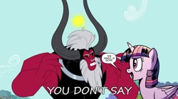 Size: 888x499 | Tagged: safe, artist:pencils, edit, edited screencap, idw, imported from derpibooru, screencap, lord tirek, twilight sparkle, alicorn, twilight's kingdom, meme, nicholas cage, nicolas cage, the magic is gone, twilight sparkle (alicorn), you don't say