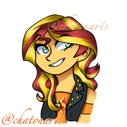 Size: 768x768 | Tagged: safe, artist:lexidapotatoartist, imported from derpibooru, sunset shimmer, equestria girls, equestria girls series, female, looking up, signature, simple background, smiling, solo, transparent background