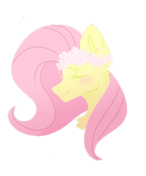 Size: 1000x1200 | Tagged: safe, artist:deadlnside, imported from derpibooru, fluttershy, pony, blushing, bust, commission, eyes closed, female, floral head wreath, flower, mare, portrait, simple background, solo, transparent background