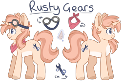 Size: 3000x2048 | Tagged: safe, artist:cinnamontee, imported from derpibooru, oc, oc only, oc:rusty gears, oc:rusty gears (cinnamontee), pony, unicorn, female, goggles, mare, reference sheet, simple background, solo, transparent background