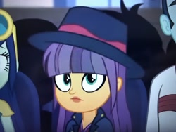 Size: 4032x3024 | Tagged: safe, imported from derpibooru, screencap, blueberry cake, curly winds, ginger owlseye, some blue guy, equestria girls, equestria girls series, opening night, background human, cute, cyoa, fedora, hat, owlabetes