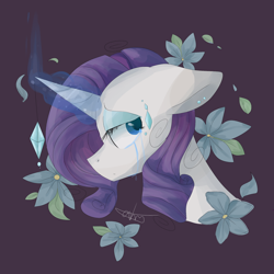 Size: 2000x2000 | Tagged: safe, artist:dddreamdraw, imported from derpibooru, rarity, pony, unicorn, bust, crying, female, flower, mare, solo