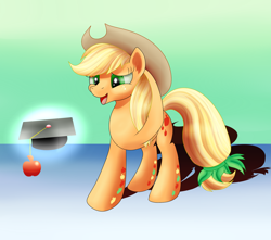 Size: 1700x1500 | Tagged: safe, artist:huffy26, imported from derpibooru, applejack, earth pony, pony, atg 2018, female, graduation cap, hat, hooves behind head, mare, newbie artist training grounds, smiling, solo