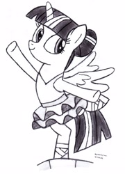Size: 2249x3129 | Tagged: safe, artist:drchrisman, imported from derpibooru, twilight sparkle, alicorn, pony, a royal problem, ballerina, ballet, ballet slippers, black and white, clothes, female, grayscale, mare, monochrome, solo, tutu, twilarina, twilight sparkle (alicorn)