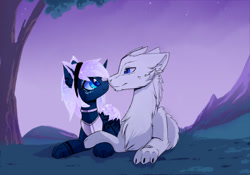 Size: 1280x896 | Tagged: safe, artist:magnaluna, imported from derpibooru, princess luna, oc, oc:zefiroth, cat pony, dragon, original species, alternate design, alternate hairstyle, alternate universe, canon x oc, paws, white hair