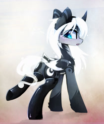 Size: 1280x1523 | Tagged: safe, artist:magnaluna, imported from derpibooru, princess luna, alicorn, pony, abstract background, alternate design, alternate hairstyle, alternate universe, blushing, both cutie marks, butt, chest fluff, clothes, cute, female, latex, latex socks, looking back, lunabetes, magnaluna is trying to murder us, mare, open mouth, plot, raised hoof, socks, underhoof, white hair