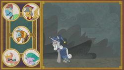 Size: 1280x720 | Tagged: safe, imported from derpibooru, screencap, flash magnus, meadowbrook, mistmane, rockhoof, somnambula, star swirl the bearded, earth pony, pegasus, pony, unicorn, shadow play, female, male, mare, pillars of equestria, stallion, storybook