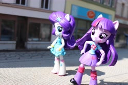 Size: 6000x4000 | Tagged: safe, artist:artofmagicpoland, imported from derpibooru, rarity, twilight sparkle, alicorn, equestria girls, city, doll, equestria girls minis, eqventures of the minis, fall formal outfits, female, irl, photo, poland, toy, twilight sparkle (alicorn)