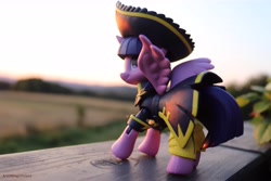 Size: 6000x4000 | Tagged: safe, artist:artofmagicpoland, imported from derpibooru, twilight sparkle, alicorn, pony, captain twilight, female, guardians of harmony, looking back, pirate twilight, solo, sunset, toy, twilight sparkle (alicorn)