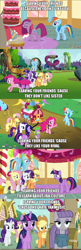 Size: 590x1819 | Tagged: safe, edit, edited screencap, imported from derpibooru, screencap, applejack, fluttershy, maud pie, pinkie pie, rainbow dash, rarity, twilight sparkle, alicorn, maud pie (episode), party of one, party pooped, pinkie pride, yakity-sax, balloon, comic, comparison, mane six, party cannon, screencap comic, text, twilight sparkle (alicorn)