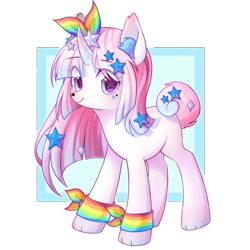 Size: 2000x2000 | Tagged: safe, artist:leafywind, imported from derpibooru, oc, oc only, oc:star cute, pony, cute, ear fluff, eye clipping through hair, female, horn, looking at you, mare, simple background, smiling, solo, starry eyes, stars, transparent background, wingding eyes, wristband