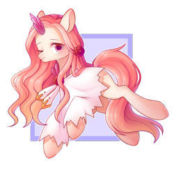 Size: 2000x2000 | Tagged: safe, artist:leafywind, imported from derpibooru, oc, oc only, oc:skoly, earth pony, pony, blushing, clothes, commission, crystal, cute, female, flower, flower in hair, looking at you, mare, one eye closed, simple background, smiling, solo, starry eyes, transparent background, wingding eyes, wink