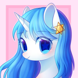 Size: 1500x1500 | Tagged: safe, artist:leafywind, imported from derpibooru, oc, oc only, pony, unicorn, blushing, bust, cute, female, looking at you, mare, portrait, smiling, solo, starry eyes, stars, wingding eyes