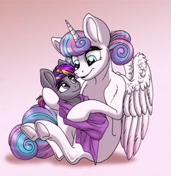 Size: 4788x4944 | Tagged: safe, artist:celestial-rainstorm, imported from derpibooru, princess flurry heart, oc, oc:dawn star, pony, absurd resolution, baby, baby pony, cousins, offspring, older, parent:stygian, parent:twilight sparkle, parents:twigian