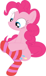 Size: 2198x3575 | Tagged: safe, artist:porygon2z, imported from derpibooru, pinkie pie, earth pony, pony, clothes, female, mare, simple background, sitting, socks, solo, striped socks, transparent background, vector