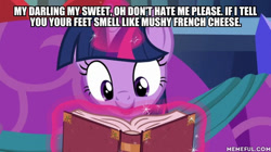 Size: 600x337 | Tagged: safe, edit, edited screencap, imported from derpibooru, screencap, twilight sparkle, alicorn, pony, a hearth's warming tail, book, dave the barbarian, female, image macro, meme, memeful.com, solo, twilight sparkle (alicorn)