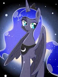 Size: 900x1200 | Tagged: safe, artist:master_0130, imported from derpibooru, princess luna, alicorn, pony, crown, female, jewelry, mare, moon, regalia, solo, wings