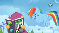 Size: 1366x768 | Tagged: safe, imported from derpibooru, screencap, lightning dust, rainbow dash, scootaloo, the washouts (episode), book, boomerang (tv channel), double facehoof, facehoof, reading, written equestrian