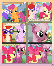 Size: 900x1080 | Tagged: safe, artist:lister-of-smeg, imported from derpibooru, apple bloom, cheerilee, diamond tiara, scootaloo, twist, oc, oc:lazybug, cockatrice, pony, comic:crystal heart attack, comic