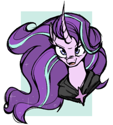 Size: 540x597 | Tagged: safe, artist:xsidera, imported from derpibooru, starlight glimmer, pony, unicorn, bust, cute, evil grin, female, glimglam, glimmerbetes, guardians of harmony, mare, open mouth, portrait, smiling, smirk, solo, toy