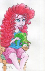 Size: 1924x3027 | Tagged: safe, artist:invalid-david, imported from derpibooru, gummy, pinkie pie, equestria girls, female, merida, reference, simple background, solo, traditional art, watercolor painting, wreck-it ralph 2