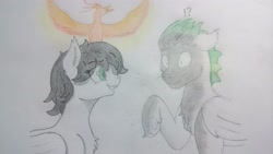 Size: 3840x2160 | Tagged: safe, artist:cloudick, imported from derpibooru, oc, oc:silver sanction, bat pony, ambiguous gender, bat pony oc, black and white, eeee, grayscale, green eyes, monochrome, skree, surprised