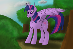 Size: 3000x2000 | Tagged: safe, artist:crimsonwolf360, imported from derpibooru, twilight sparkle, alicorn, pony, female, grass, mare, scenery, solo, tree, twilight sparkle (alicorn)