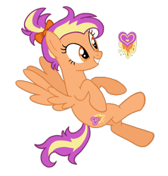 Size: 2262x2376 | Tagged: safe, artist:flipwix, imported from derpibooru, oc, oc only, oc:clementine skies, pegasus, pony, bow, digital art, female, flying, grin, hair bow, magical lesbian spawn, mare, next generation, offspring, parent:amethyst star, parent:spitfire, parents:spitstar, ponytail, simple background, smiling, solo, transparent background