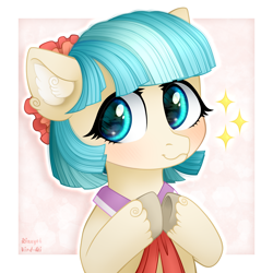 Size: 1500x1500 | Tagged: dead source, safe, artist:rizzych, artist:vird-gi, imported from derpibooru, coco pommel, earth pony, pony, blushing, cocobetes, collaboration, cute, ear fluff, female, looking at you, mare, smiling, solo, unshorn fetlocks