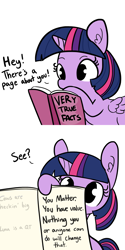 Size: 1280x2560 | Tagged: safe, artist:tjpones, imported from derpibooru, twilight sparkle, alicorn, pony, book, cute, drawing, ear fluff, encouragement, facts, female, heck, hoof hold, mare, positive ponies, qt, raised hoof, reading, simple background, truth, twiabetes, twilight sparkle (alicorn), very true facts, white background, wholesome